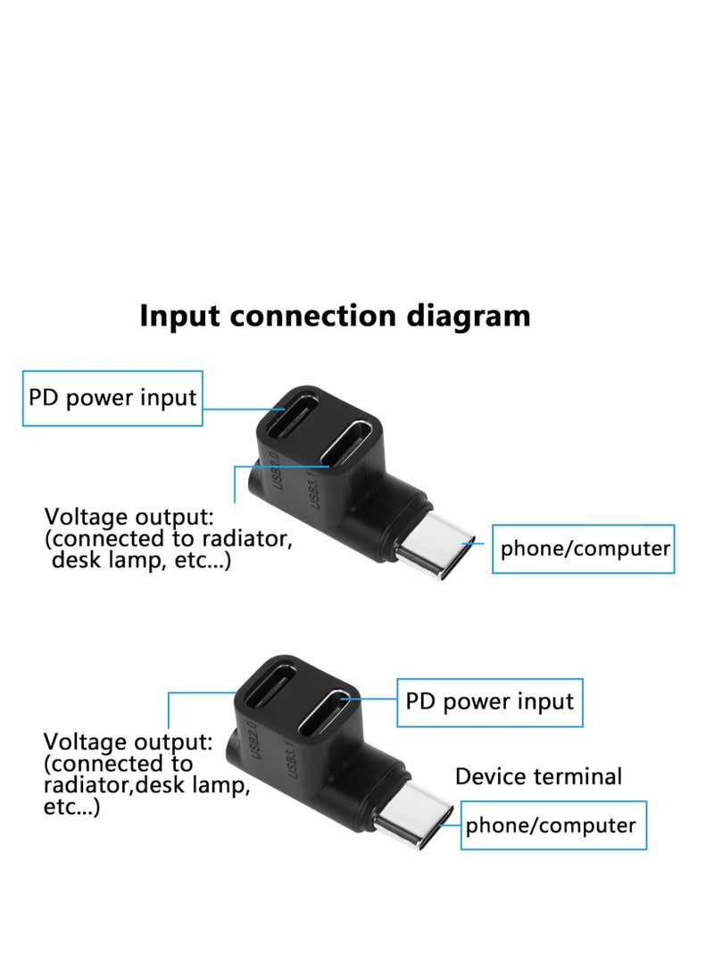 Oasisgalore - USB C Adapter, Type-C to 2 USB 3.1 USB C PD100W Charging Connector, 90 Degree USB C Male to Dual USB-C Female Adapter for Smartphone Laptop Tablet - Image 1