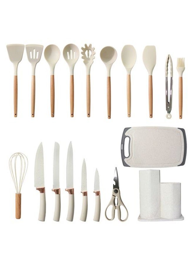 A&A Houseware 19‑Piece Premium Silicone Kitchen Utensil Spoon Set with Holder – Heat‑Resistant & Non‑Stick - Image 1