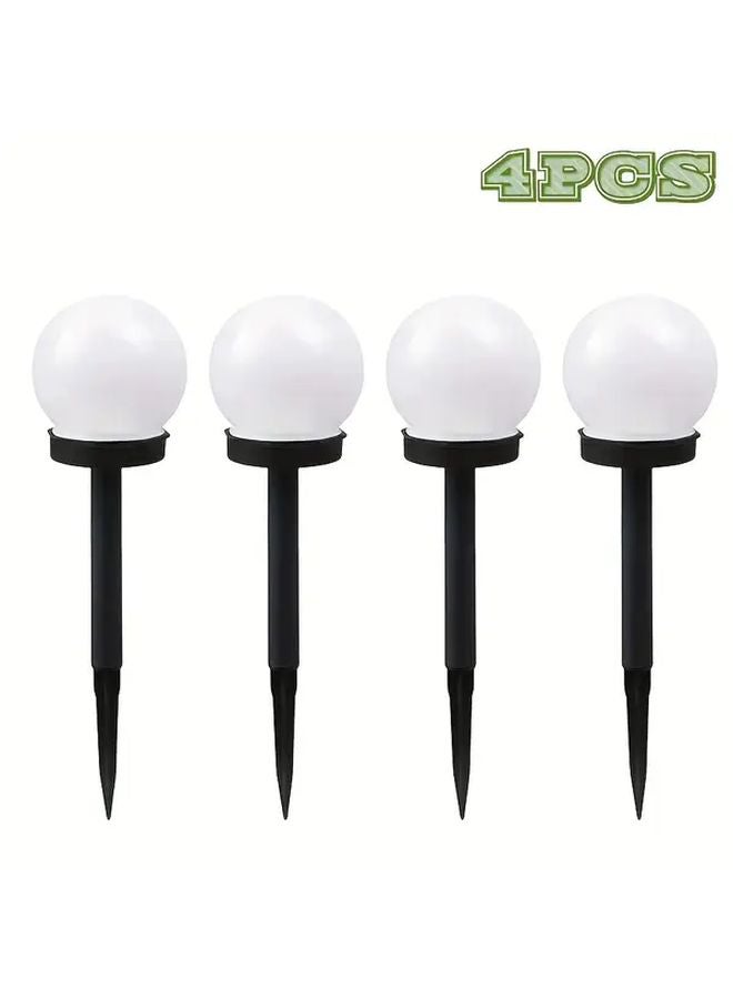 4 قطع أضواء كريسماس شمسية بيضاء للخارج، كرات إل إي دي كروية لحديقة المسارات - Image 1