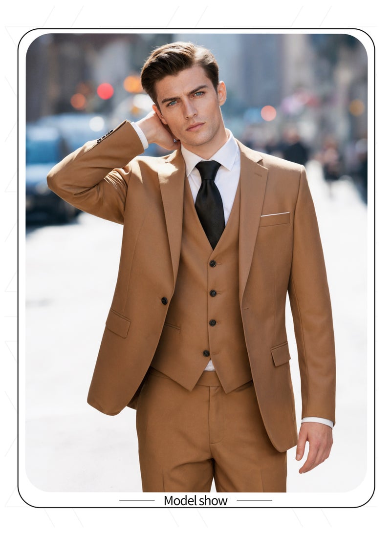 3 Pcs Men Suit Blazer Vest Pants Lapel Collar Solid Color Flap Pockets for Commuting Dinner Business Wedding Various Occasions - Image 2