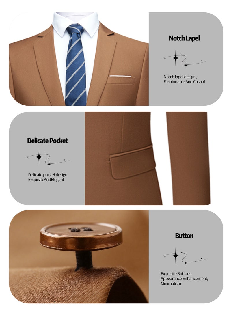 3 Pcs Men Suit Blazer Vest Pants Lapel Collar Solid Color Flap Pockets for Commuting Dinner Business Wedding Various Occasions - Image 3