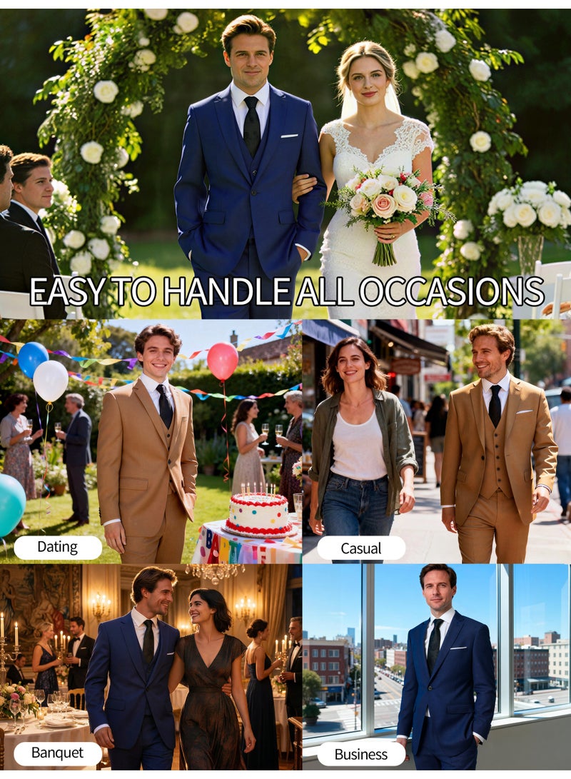 3 Pcs Men Suit Blazer Vest Pants Lapel Collar Solid Color Flap Pockets for Commuting Dinner Business Wedding Various Occasions - Image 4