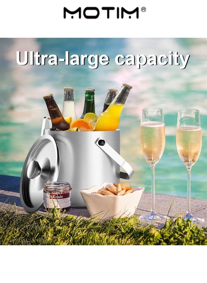 موتيم مزدوج الجدار دلو الثلج العازل للصلب غير القابل للصدأ 3L مع Lid Strainer و Tongs for Cocktail Bar Wine Home Bar Accessories Parties Champagne Bucket  - Image 3