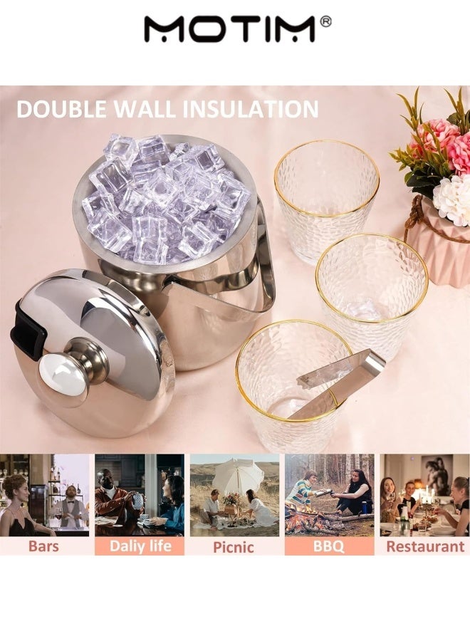 موتيم مزدوج الجدار دلو الثلج العازل للصلب غير القابل للصدأ 3L مع Lid Strainer و Tongs for Cocktail Bar Wine Home Bar Accessories Parties Champagne Bucket  - Image 5