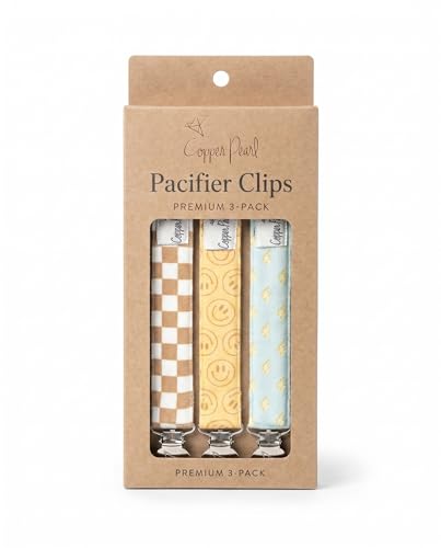 Copper Pearl 3Pack Pacifier Holders Premium Knit Binky Clips for Baby Girls and Boys Stylish Stainless Steel Design for Secure NoDrop Attachment - Image 1