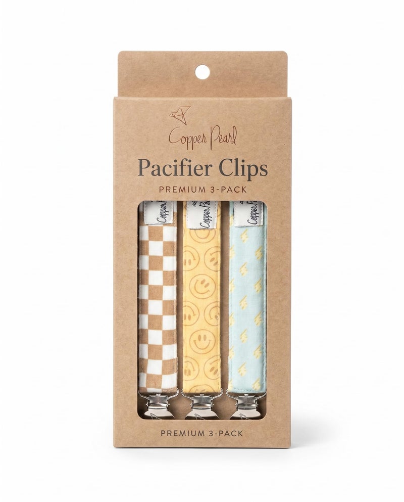 Copper Pearl 3Pack Pacifier Holders Premium Knit Binky Clips for Baby Girls and Boys Stylish Stainless Steel Design for Secure NoDrop Attachment - Image 3