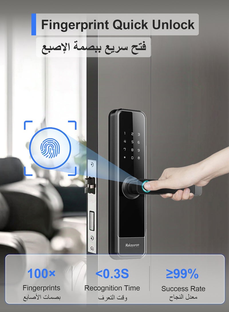 Makayuron Smart Door Lock with 4585 Mortise – 5-in-1 Unlocking: Fingerprint, Passcode, 7*Cards, TTLock App, Mechanical Key – Remote Access & Real-Time Monitoring - Image 3