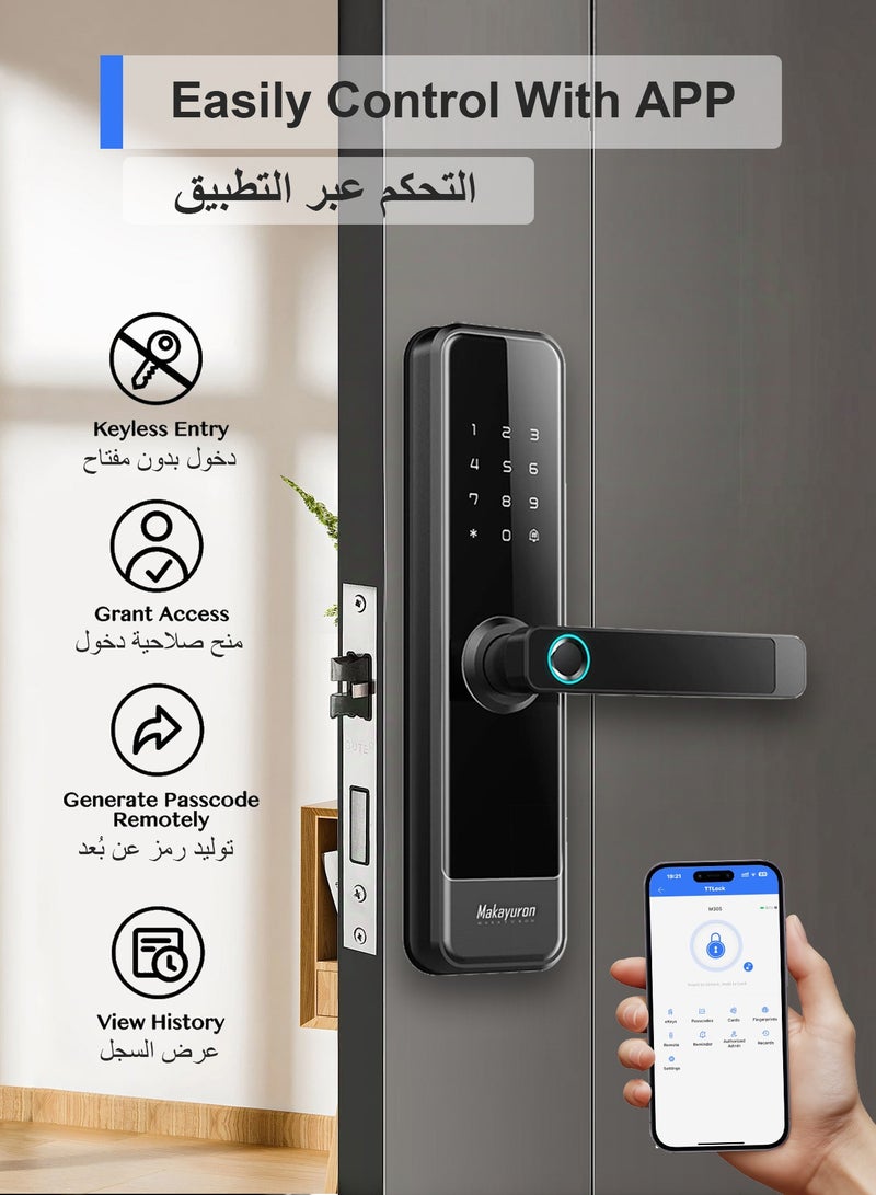 Makayuron Smart Door Lock with 4585 Mortise – 5-in-1 Unlocking: Fingerprint, Passcode, 7*Cards, TTLock App, Mechanical Key – Remote Access & Real-Time Monitoring - Image 5