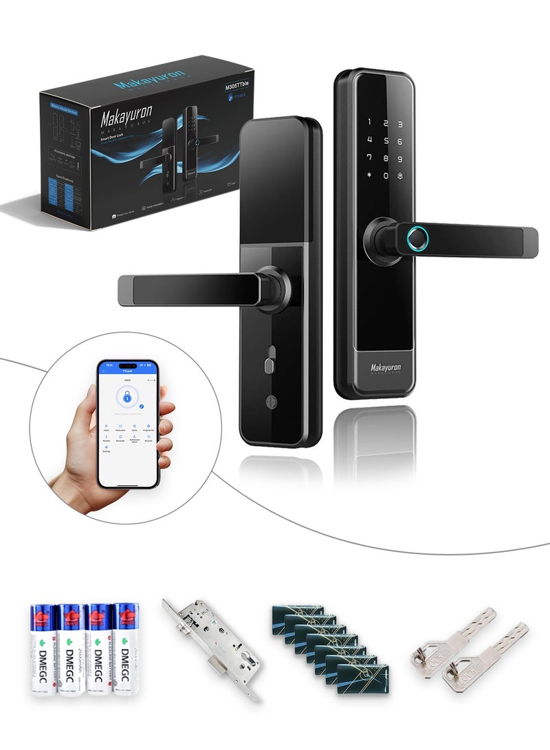 Makayuron Smart Door Lock with 4585 Mortise – 5-in-1 Unlocking: Fingerprint, Passcode, 7*Cards, TTLock App, Mechanical Key – Remote Access & Real-Time Monitoring - Image 1