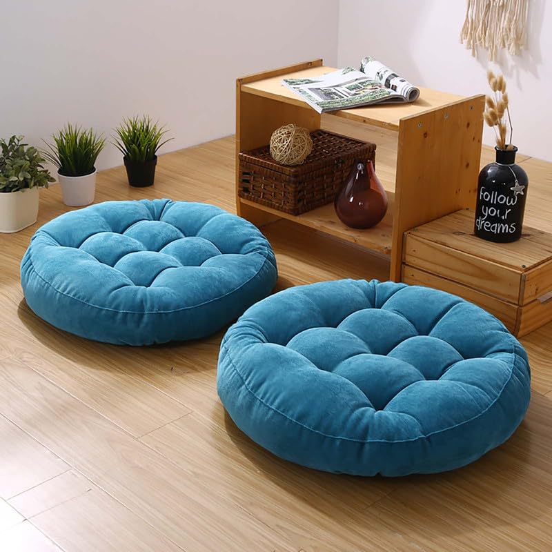 Gfobip Meditation Floor Pillow Set of 2 Large Round Floor Cushions for Adults Tufted Corduroy Floor Seat Pillows Cushion for Living Room,Sky Blue 16.5" Lx16.5 Wx3 H - Image 1