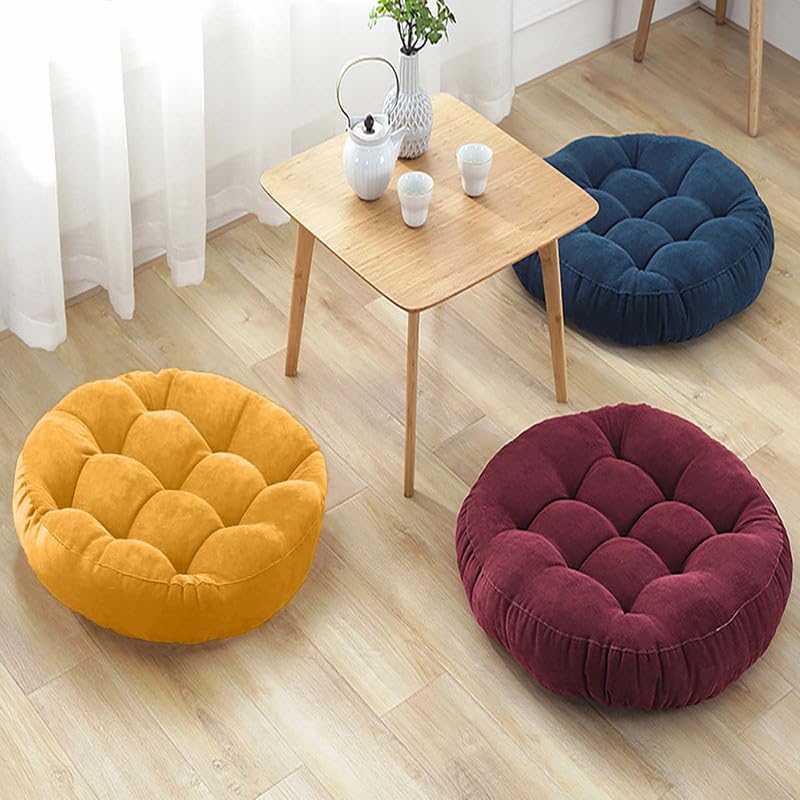 Gfobip Meditation Floor Pillow Set of 2 Large Round Floor Cushions for Adults Tufted Corduroy Floor Seat Pillows Cushion for Living Room,Sky Blue 16.5" Lx16.5 Wx3 H - Image 5