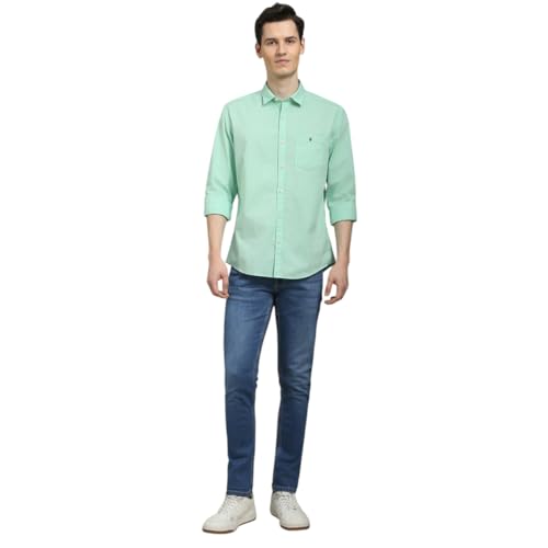 Louis Philippe Men Cotton Solid Slim Fit Shirt (LRSFNSLBF66707_Green, 42 - Image 5