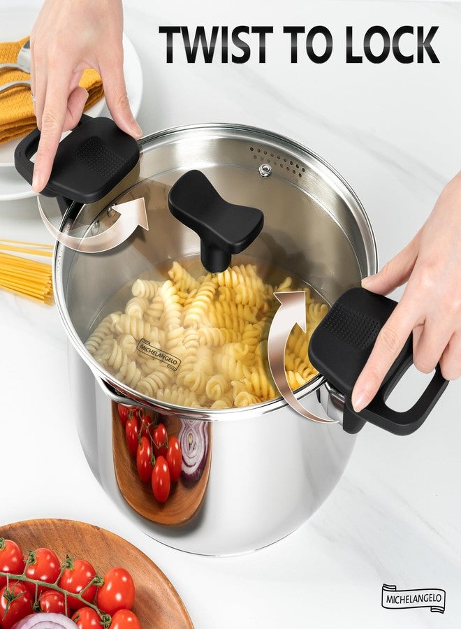 MICHELANGELO Stainless Steel Pasta Pot with Strainer Lid - Pasta Cooker | 6 Quart Induction Pot for All Cooktops, 6 Qt Spaghetti Pots with Strainer Lid - Image 2