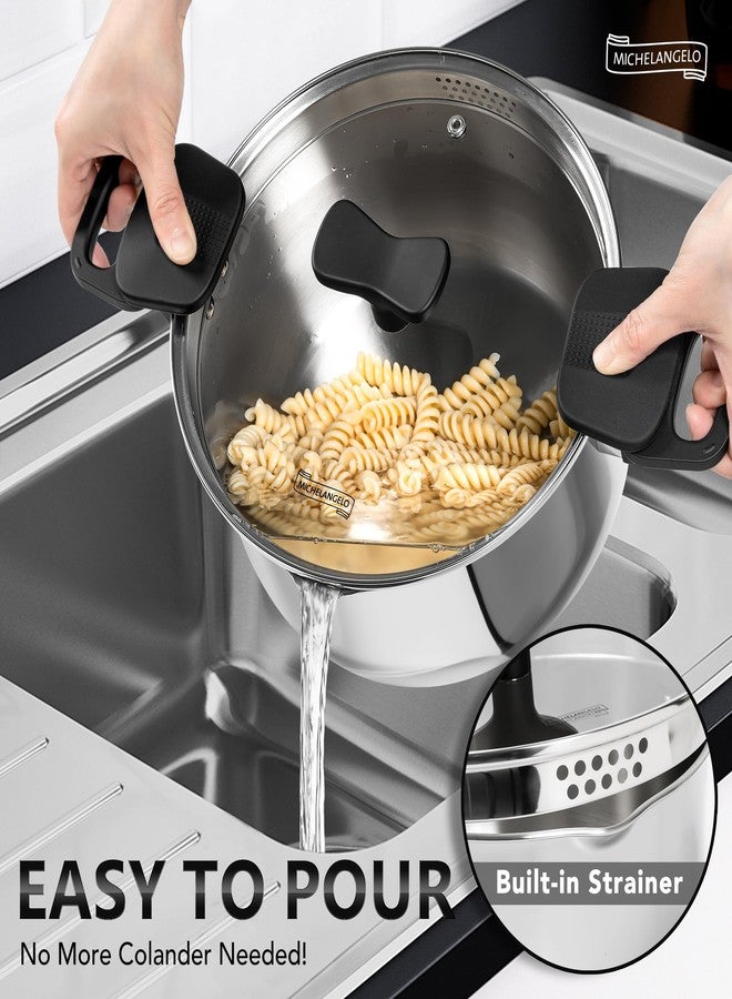 MICHELANGELO Stainless Steel Pasta Pot with Strainer Lid - Pasta Cooker | 6 Quart Induction Pot for All Cooktops, 6 Qt Spaghetti Pots with Strainer Lid - Image 3