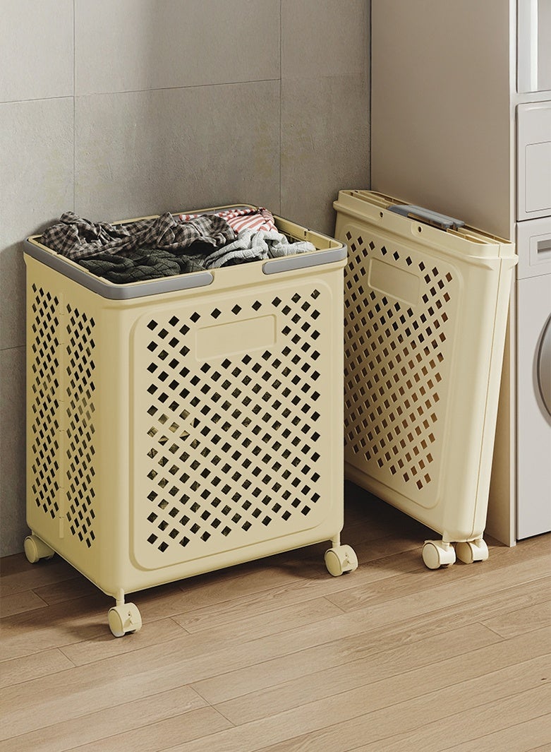 شو وو عربة سلة غسيل كبيرة السعة، سلال غسيل بلاستيكية قابلة للطي، سلال غسيل قابلة للطي، سلة غسيل دوارة، سلة تخزين محمولة متعددة الاستخدامات بعجلات ومقابض 360 درجة - Image 2