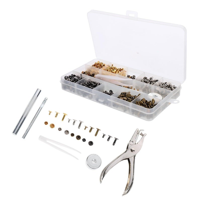360pcs Double Sided Leather Rivets Kit with Pliers 6mm and 8mm Round Caps for DIY Crafting Leatherwork Canvas Repair - Image 2