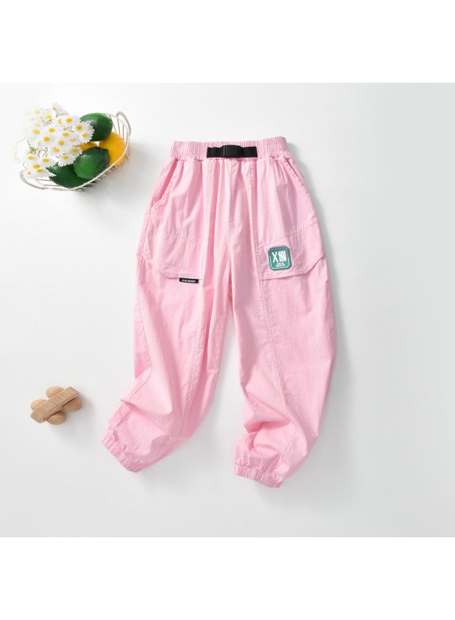 Bornbay summer Girls' Sport Pants - Mid/large Kids' Thin Cargo Pants With Elastic Cuffs, Versatile Casual Trousers - Image 3