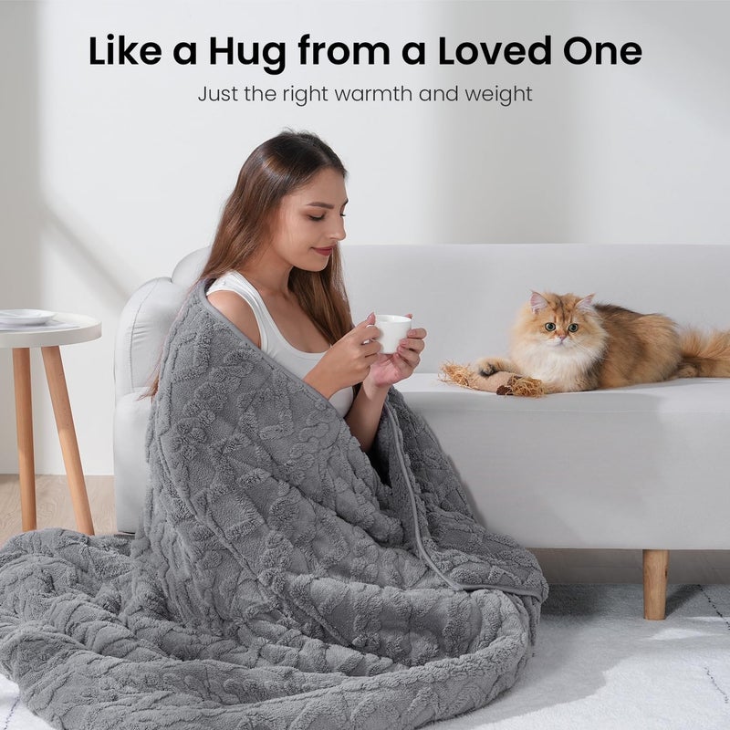 Drewin Weighted Blanket Queen Size 17lbs, Ultra-Warm Thick Sherpa Weighted Blankets for Sleep Natural, Winter Bed Blanket with Ceramic Beads, Classy Soft Jacquard Knitted Heavy Blanket, Grey, 60 x 80 inches - Image 4