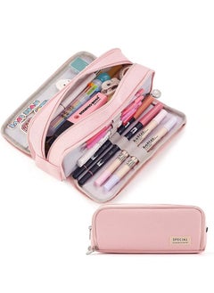 Pencil Case Large Capacity Pencil Pouch 3 Compartments Pencil Bag Gift for Students Girls Adults Women (Pink)