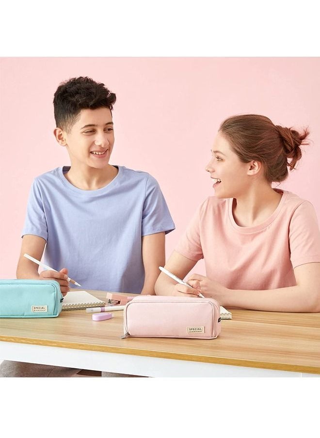 Beauenty - Pencil Case Large Capacity Pencil Pouch 3 Compartments Pencil Bag Gift for Students Girls Adults Women (Pink) - Image 1