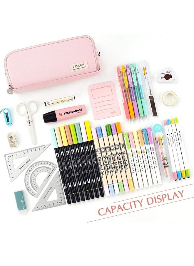 Beauenty - Pencil Case Large Capacity Pencil Pouch 3 Compartments Pencil Bag Gift for Students Girls Adults Women (Pink) - Image 1