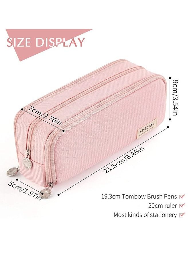 Beauenty - Pencil Case Large Capacity Pencil Pouch 3 Compartments Pencil Bag Gift for Students Girls Adults Women (Pink) - Image 1
