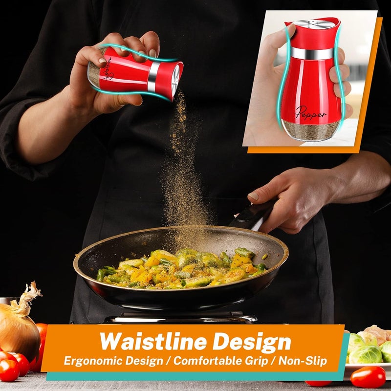 Arrozon Red Salt and Pepper Shakers Set with Holder,4 oz Cute Christmas ktichen Decor and Accessories Theme Set Home Essentials Housewarming Gifts Refillable Design (Red) - Image 5