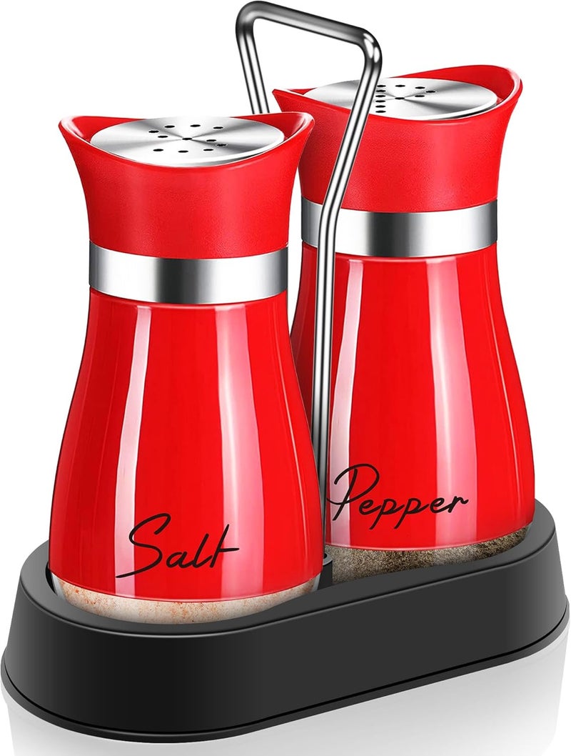 Arrozon Red Salt and Pepper Shakers Set with Holder,4 oz Cute Christmas ktichen Decor and Accessories Theme Set Home Essentials Housewarming Gifts Refillable Design (Red) - Image 1