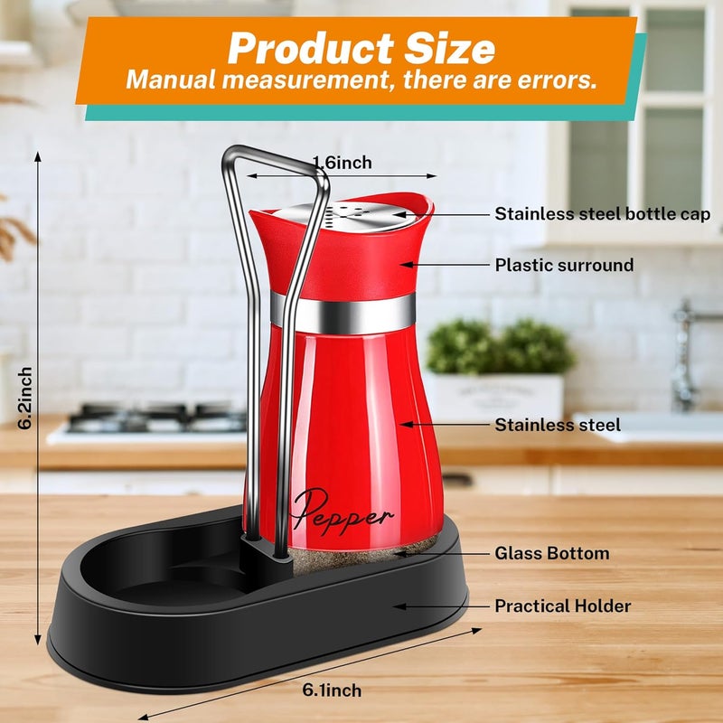 Arrozon Red Salt and Pepper Shakers Set with Holder,4 oz Cute Christmas ktichen Decor and Accessories Theme Set Home Essentials Housewarming Gifts Refillable Design (Red) - Image 2