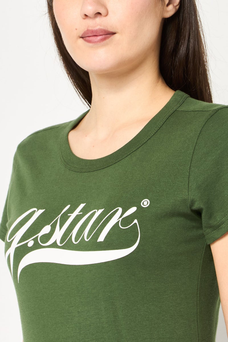 G-Star RAW Women Round Neck Brand Logo Short Sleeve Top, Green - Image 3