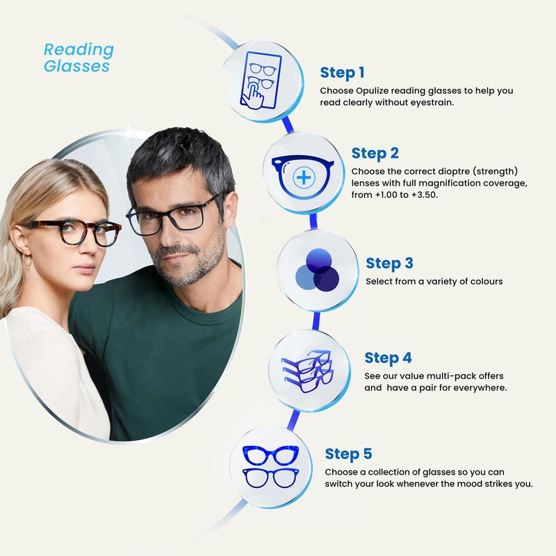 OPULIZE PEP Reading Glasses for Women Men With Reading Sunglasses  - Value 5 Pack - Large Rectangular Designer Frame - Tinted UV400 Protection Lens - Black Brown Blue With Brown Sun Specs +3.00 - Image 5