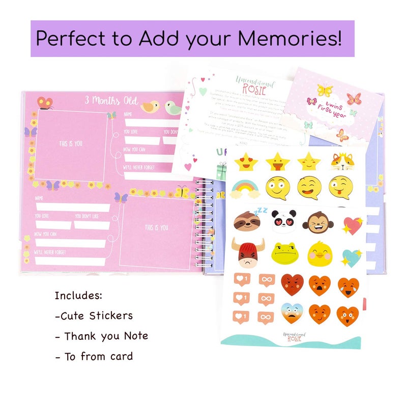 Unconditional rosie Twins Baby Items | First Year Hardcover Memory Book Clouds Edition | Newborn Babies 1st Year Journal and Milestones Photo Album | Perfect and Unique Gift Idea for Baby Showers and Birthday Presents - Image 2