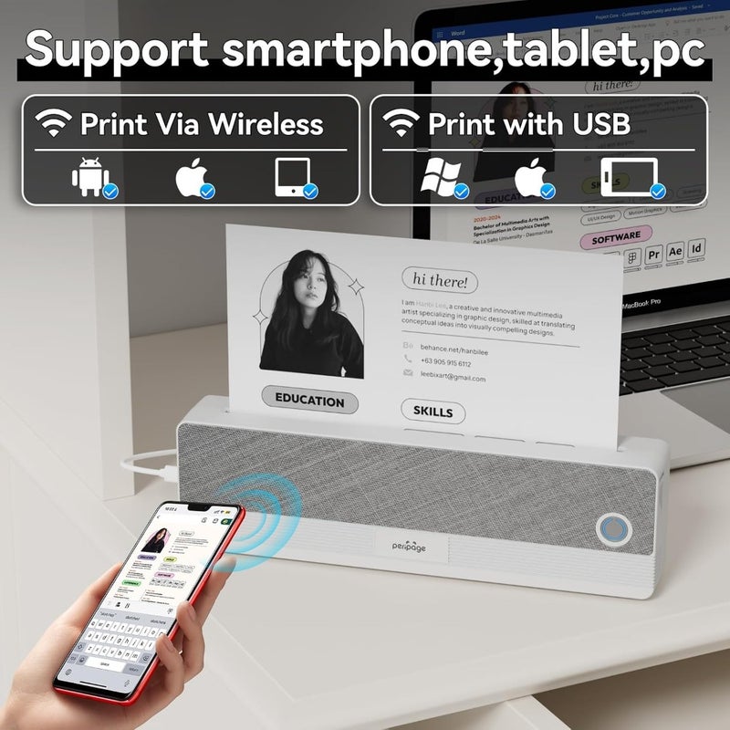 P81 Portable Wireless Thermal A4 Printer, Bluetooth, Inkless, Grey - Image 3
