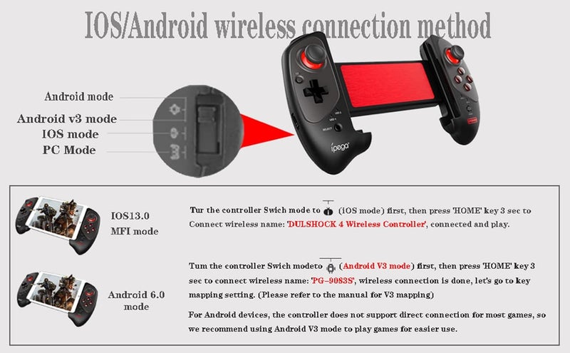 Ipega -PG-9083S Wireless game controller for iPhone14/13/12/11/X,XR/ ipad for Galaxy S23/S22/S21/S10+/ Note20/10 VIVO,one Plus,Android Smartphone Tablet (Android 6.0 + IOS13.0+) - Image 3