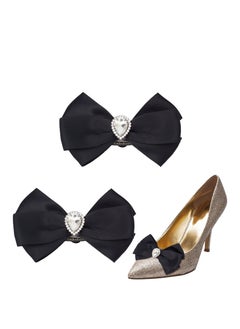 Rhinestone Wedding Shoe Clips, Decorative Shoes Clips, Made of Polyester and Rhinestone, with Brass Buckle Clip, for Pumps Clutch Dress Hat Shoe Clip for Bride Party Shoe Decoration (Black)
