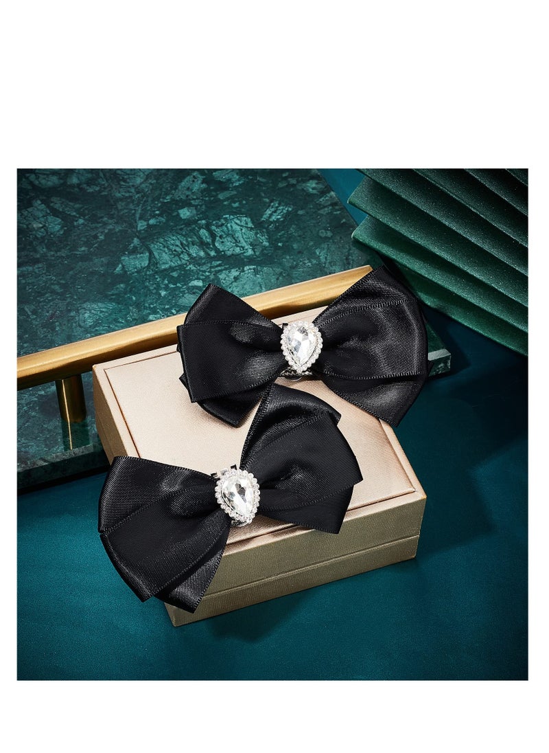 SYOSI - Rhinestone Wedding Shoe Clips, Decorative Shoes Clips, Made of Polyester and Rhinestone, with Brass Buckle Clip, for Pumps Clutch Dress Hat Shoe Clip for Bride Party Shoe Decoration (Black) - Image 1