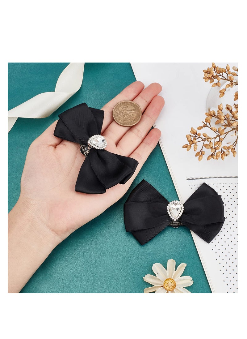 SYOSI - Rhinestone Wedding Shoe Clips, Decorative Shoes Clips, Made of Polyester and Rhinestone, with Brass Buckle Clip, for Pumps Clutch Dress Hat Shoe Clip for Bride Party Shoe Decoration (Black) - Image 1