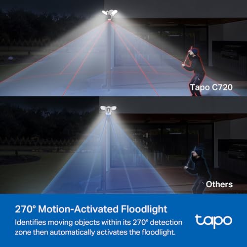 tapo كاميرا الفيضانات Tapo TP-Link 2K QHD للأمان الخارجي، سلكية، 2800 لومن، 270° تعمل بالحركة، كشف مجاني للمركبات/الأشخاص، لا حاجة للاشتراك، تعمل مع أليكسا وGoogle Home C720 - Image 5
