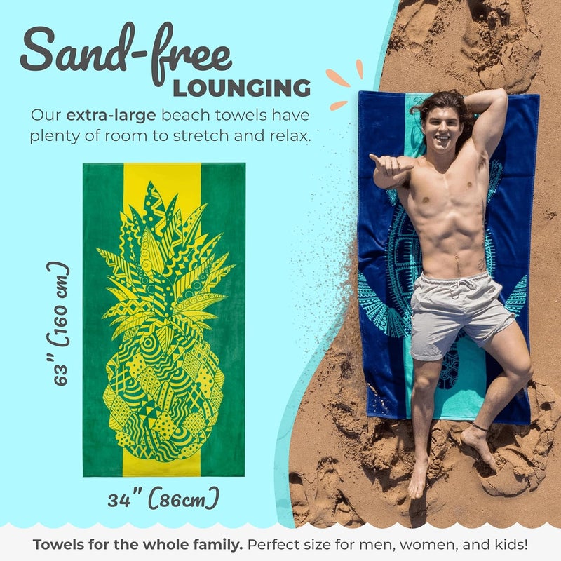 Nova Blue Pineapple Beach Towel – Yellow and Green with A Tropical Design, Extra Large, XL (34”X 63”) Tropical Fruit, Yellow Beach Towel with Unique Design Made from 100% Cotton - Image 3