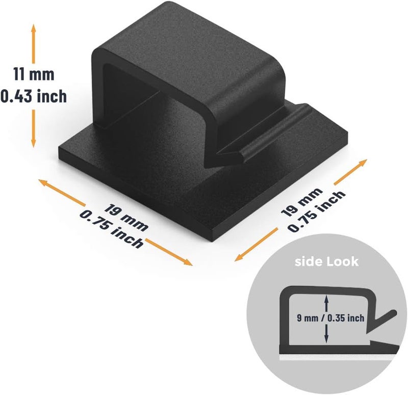 XIAOXI Cable Clips with Strong Self-Adhesive, R Shape Cable Management TV PC Wire Holder Sticky Tidy and Organizer Cord and Wires - 40 Pcs (Black) - Image 2