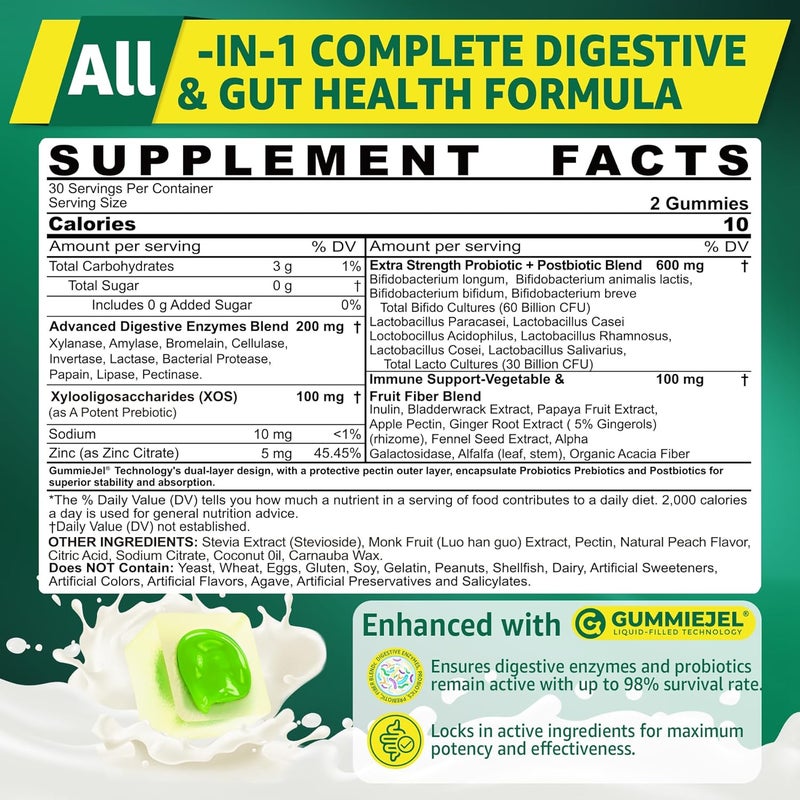 EnvyCure Digestive Enzymes Gummies for Women  Men MultiEnzymes with 90Billion CFU Probiotics and Prebiotics  Postbiotic Vegetable  Fruit Fiber Blend Super Enzymes for Digestive  Gut HealthImmune60Cts - Image 2