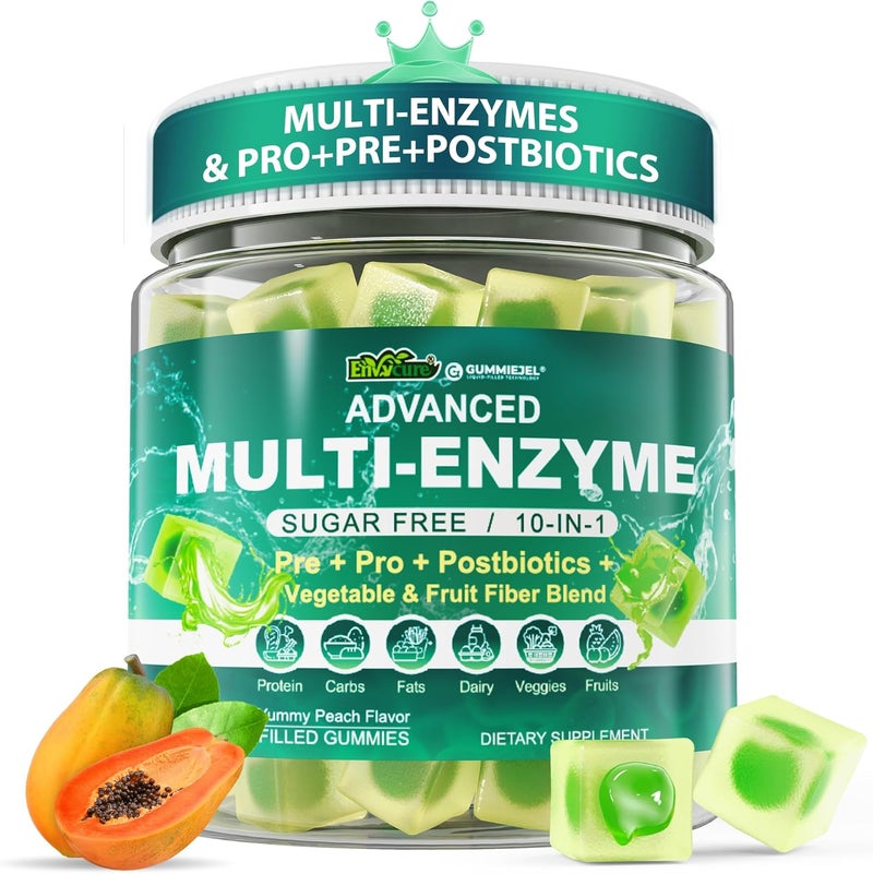 EnvyCure Digestive Enzymes Gummies for Women  Men MultiEnzymes with 90Billion CFU Probiotics and Prebiotics  Postbiotic Vegetable  Fruit Fiber Blend Super Enzymes for Digestive  Gut HealthImmune60Cts - Image 1