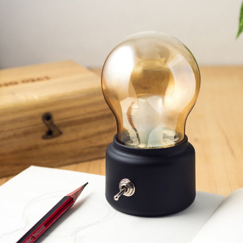 🏠 مصباح قديم بتقنية LED قابل للشحن إضاءة ليلية آمنة موفر للطاقة منخفض محمول للمكتب والمنزل والإفطار والسفر بضوء دافئ أسود - Image 2