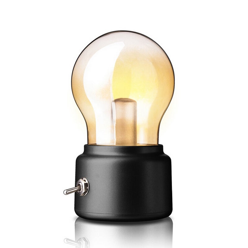 🏠 مصباح قديم بتقنية LED قابل للشحن إضاءة ليلية آمنة موفر للطاقة منخفض محمول للمكتب والمنزل والإفطار والسفر بضوء دافئ أسود - Image 1