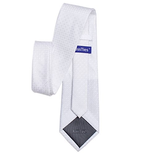 KissTies White Tie Mens Checkered Necktie Wedding Ties For Men - Image 4