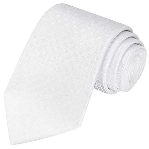 KissTies White Tie Mens Checkered Necktie Wedding Ties For Men - Image 1