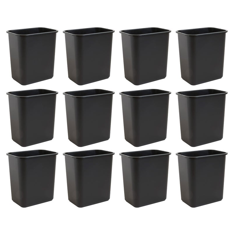 United Solutions 7 Gallon  28 Quart Space Saving Trash Wastebasket Fits Under Desk and Small Narrow Spaces in Commercial Kitchen Home Office and Dorm Easy to Clean Black Pack of 12