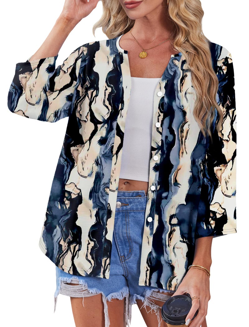 OFEEFAN Shirts for Women Tie Dye Shirt Boho Tops Blouses Dressy Casual 3/4 Length Sleeve Womens Tops Fall Clothes Business Casual Outfits L - Image 4