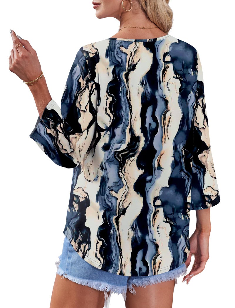 OFEEFAN Shirts for Women Tie Dye Shirt Boho Tops Blouses Dressy Casual 3/4 Length Sleeve Womens Tops Fall Clothes Business Casual Outfits L - Image 5