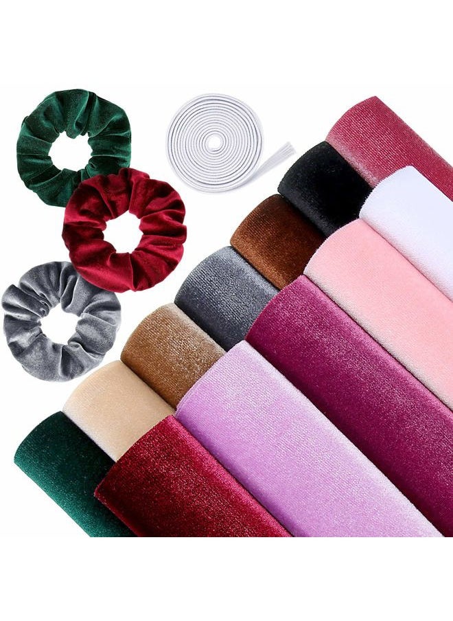 Chuangdi 12 Pieces Velvet Fabric 12 Colors Velvet Hair Scrunchies Making Kit with 1 m Elastic Bands Tie Ropes for Women DIY Hair Supplies  - Image 1